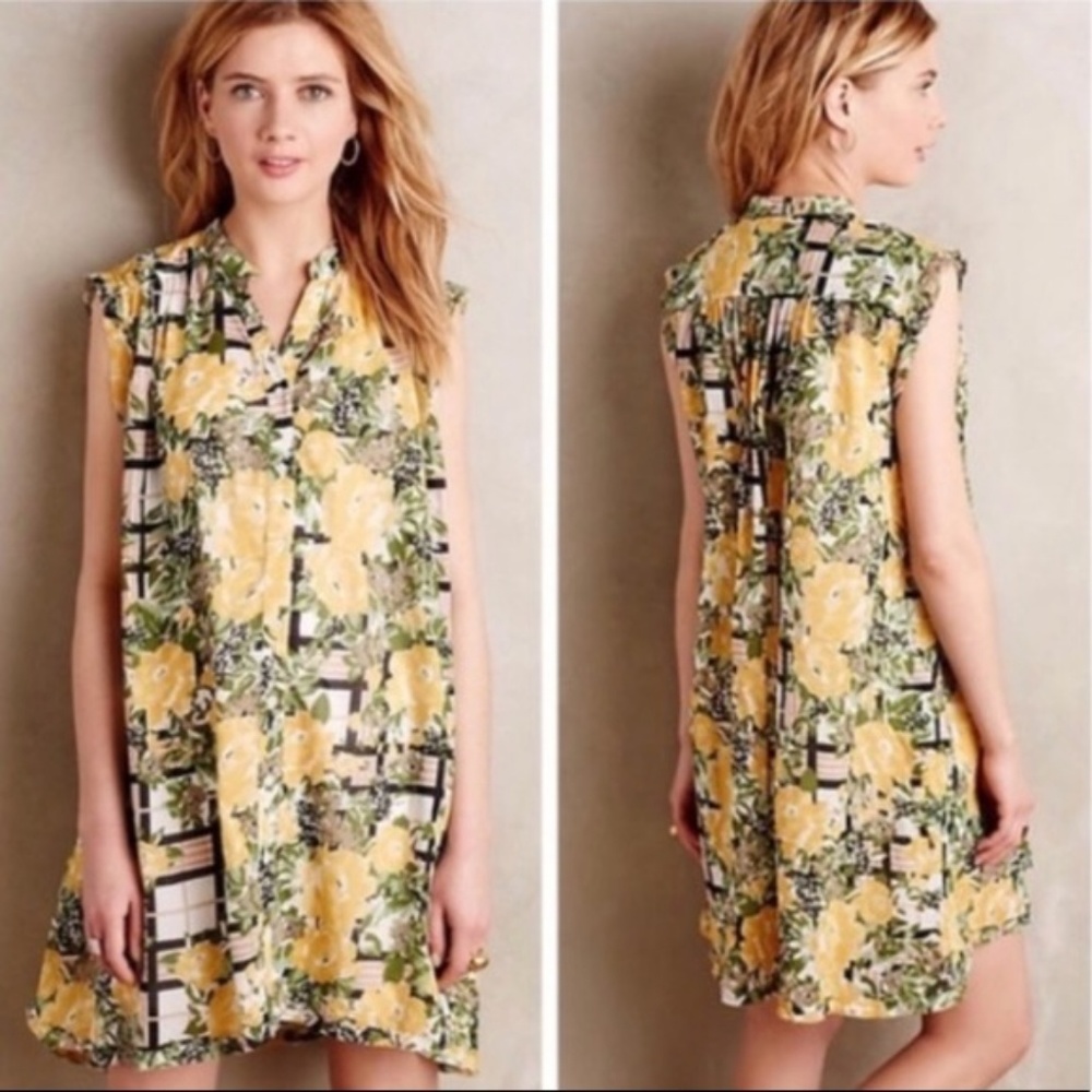 Anthro Porridge Arboretum Yellow Floral Dress S